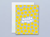 Hello Baby Retro Flower - Greeting Card