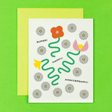 Super! Happy! Anniversary! Squiggle Flowers Anniversary Card