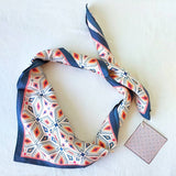 Geometric Meskel Ethiopian Pattern Silk Scarf - Coral & Navy