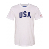 USA White T-Shirt with Navy Blue Letters