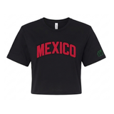 Cropped MEXICO Black T-Shirt with Red Letters