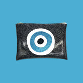 Evil Eye Midi Clutch! Black Glitter Vinyl Bag