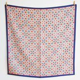 Geometric Meskel Ethiopian Pattern Silk Scarf - Coral & Navy
