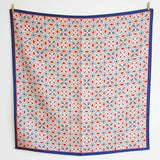 Geometric Meskel Ethiopian Pattern Silk Scarf - Coral & Navy