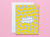 Hello Baby Retro Flower - Greeting Card