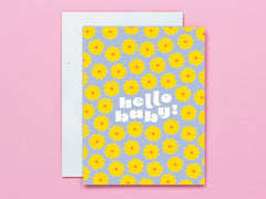 Hello Baby Retro Flower - Greeting Card