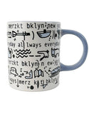 Katie Merz Mug with Blue Handle and Glyph Art