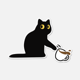 Mischievous Black Cat Knocking Over Coffee Sticker
