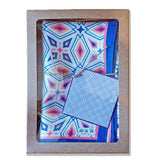 Geometric Meskel Ethiopian Pattern Silk Scarf - Coral & Navy