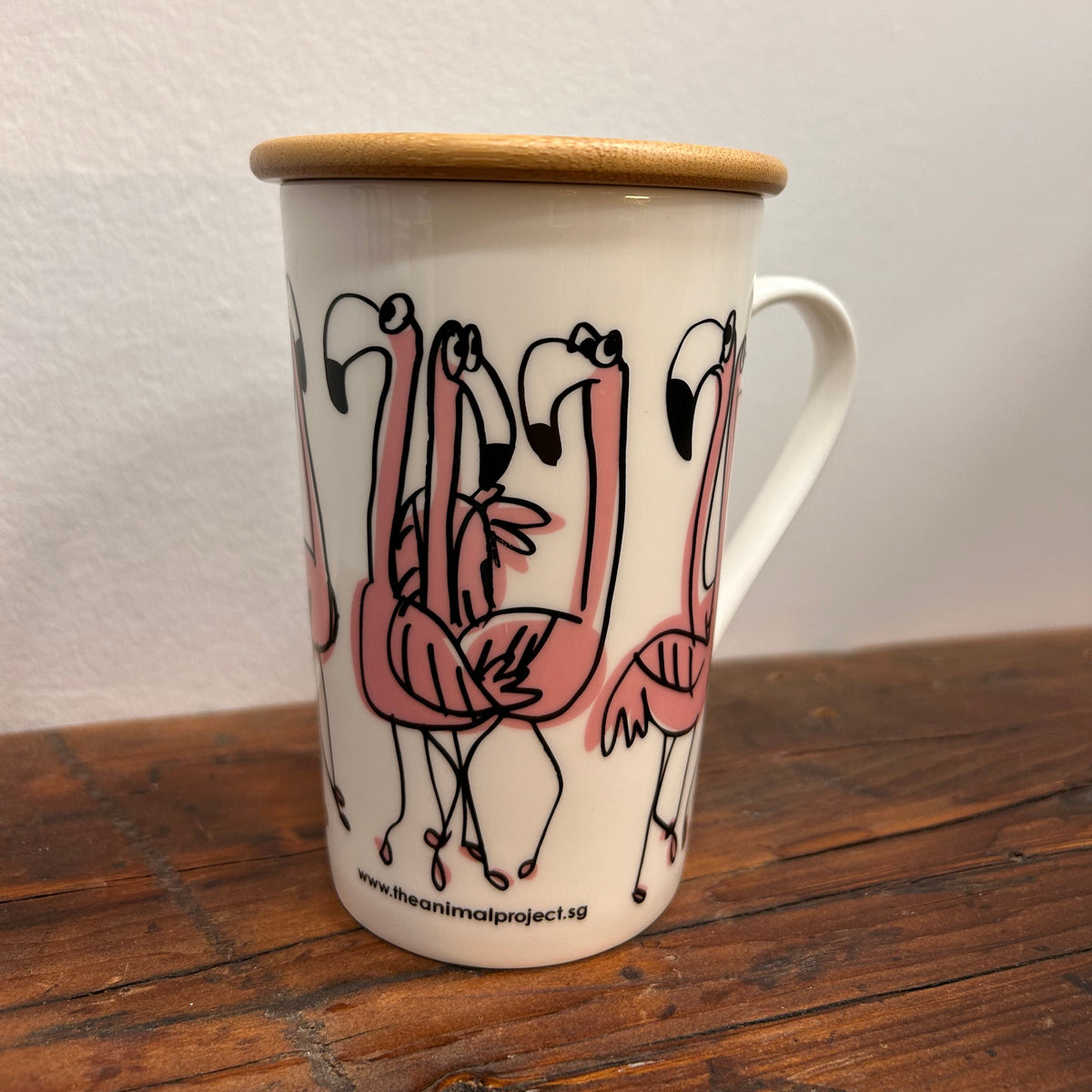 Tall Mug with Bamboo Lid - Flamingo Design