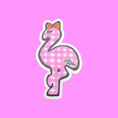 🦩✨ Gingham Flamingo with Bow Sticker ✨🦩