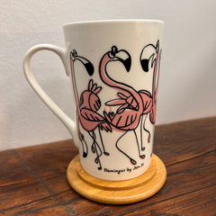 Tall Mug with Bamboo Lid - Flamingo Design