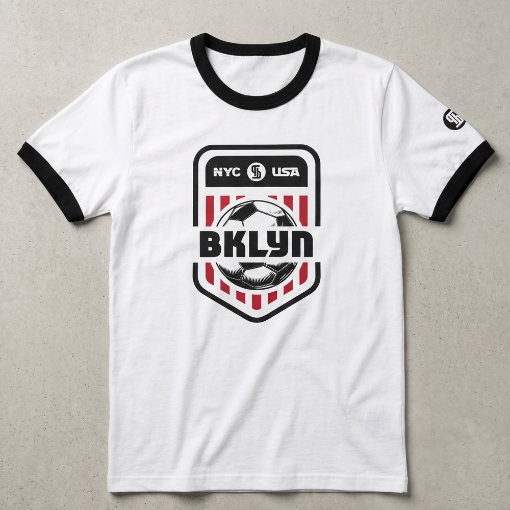 BKLYN USA Soccer White Ringer Tee