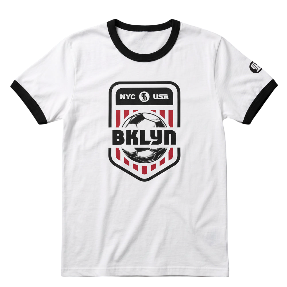 BKLYN USA Soccer White Ringer Tee