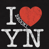 Black t-shirt with 'I ❤️ BROOKLYN' text design on a black background
