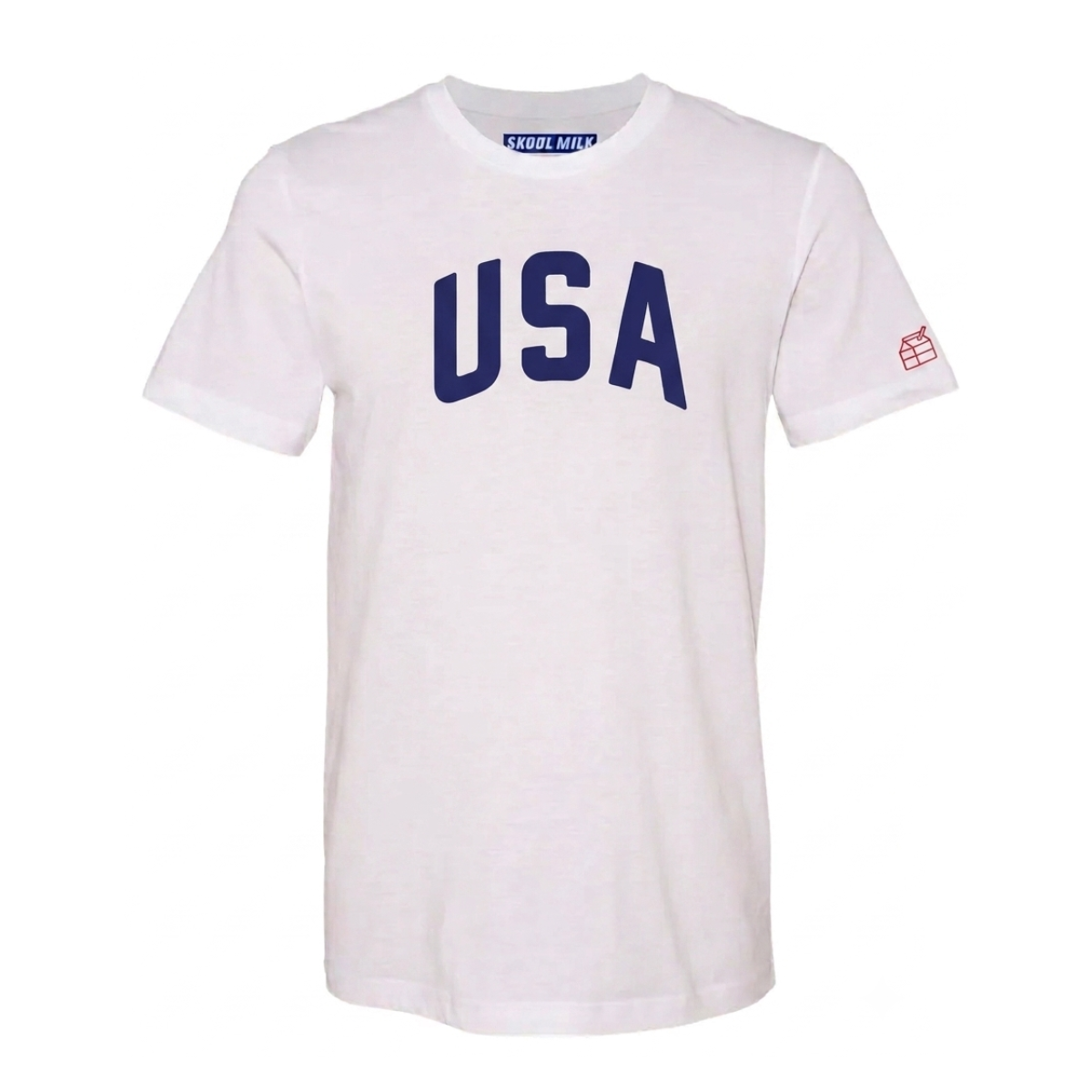 USA White T-Shirt with Navy Blue Letters