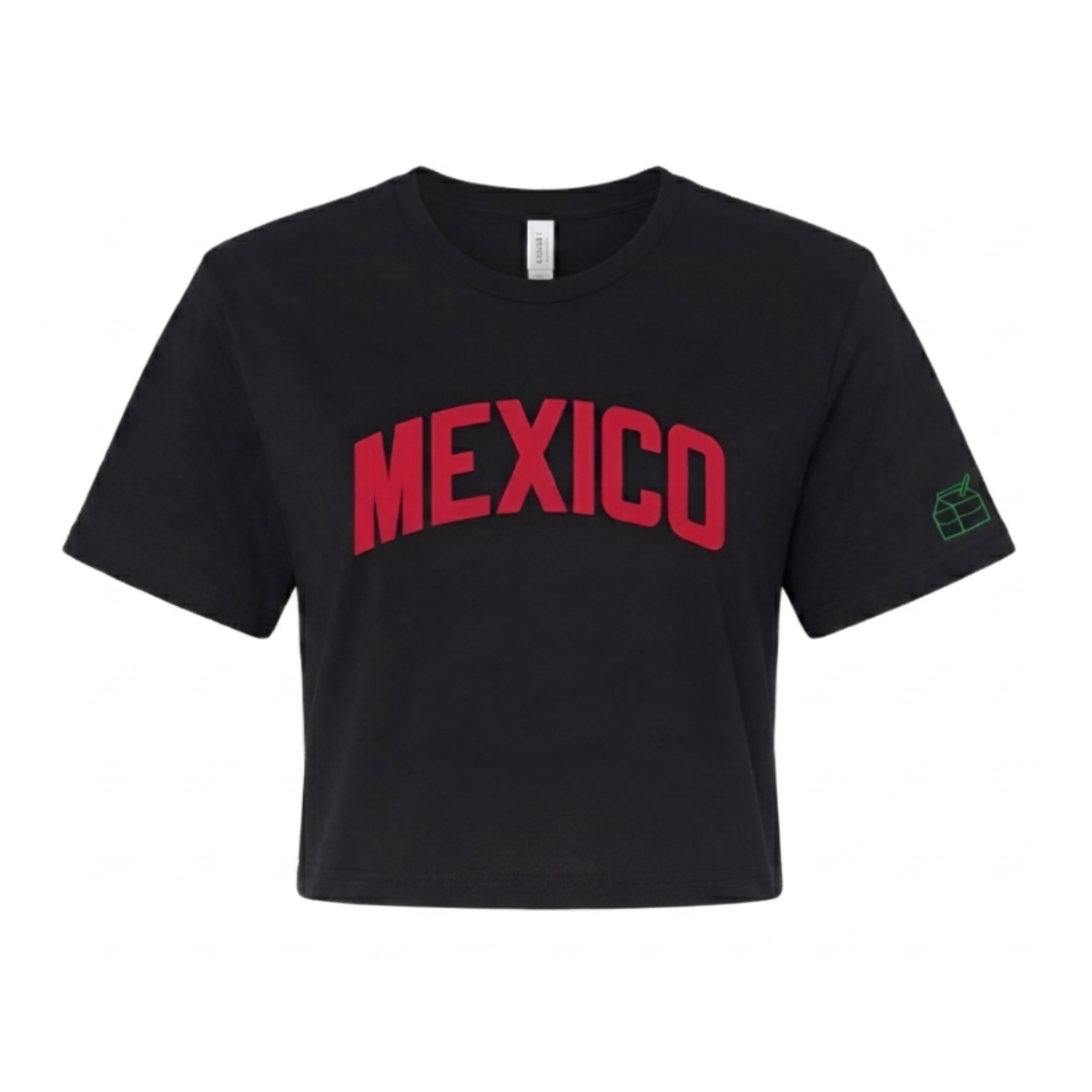 Cropped MEXICO Black T-Shirt with Red Letters