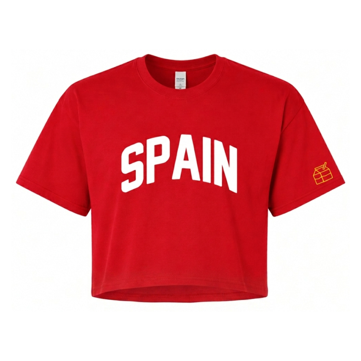 Cropped SPAIN Red T-Shirt with White Letters