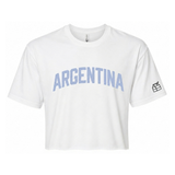 Cropped ARGENTINA White T-Shirt with Baby Blue Letters