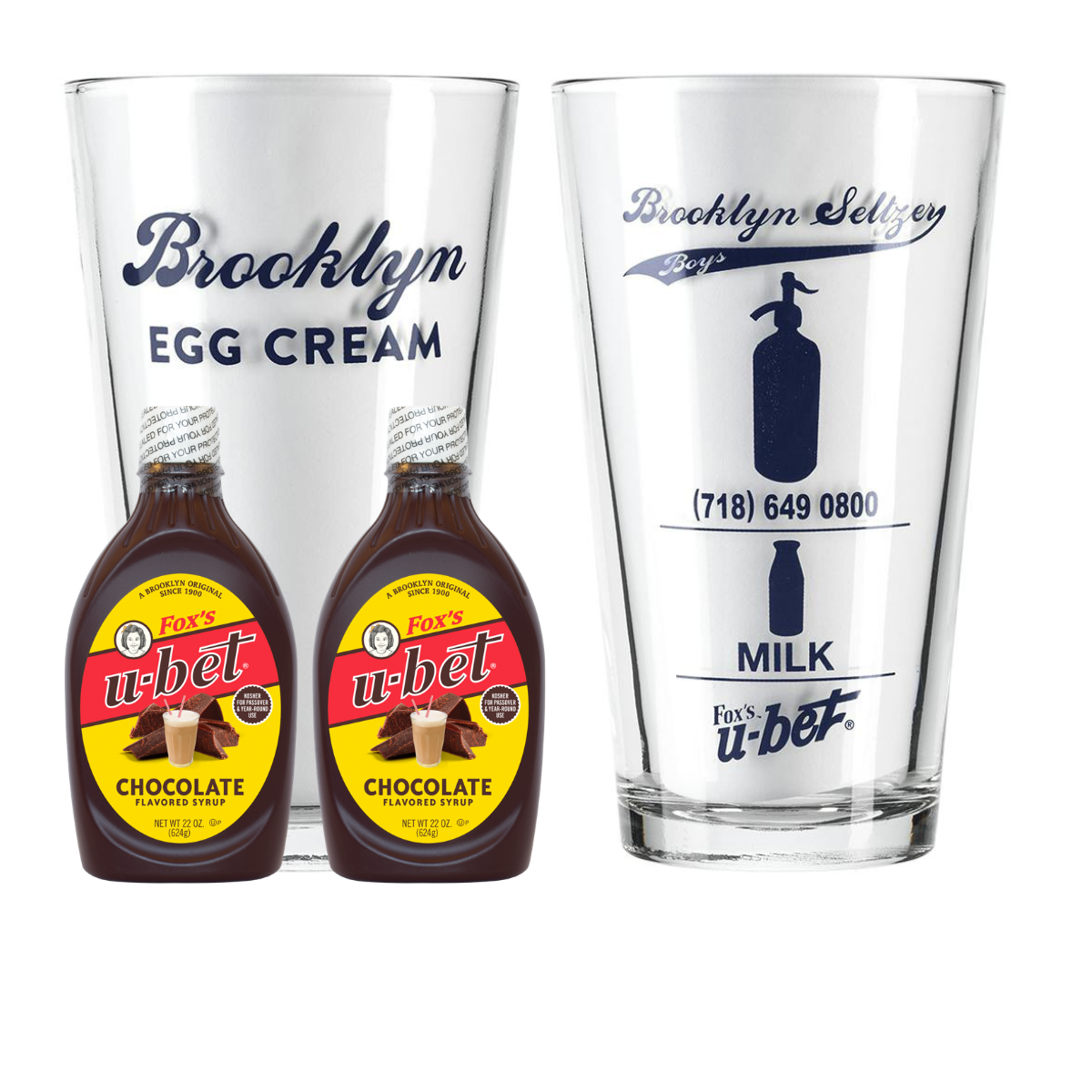 The Brooklyn Egg Cream Starter Kit (2 Glasses + 2 Chocolate Syrups)