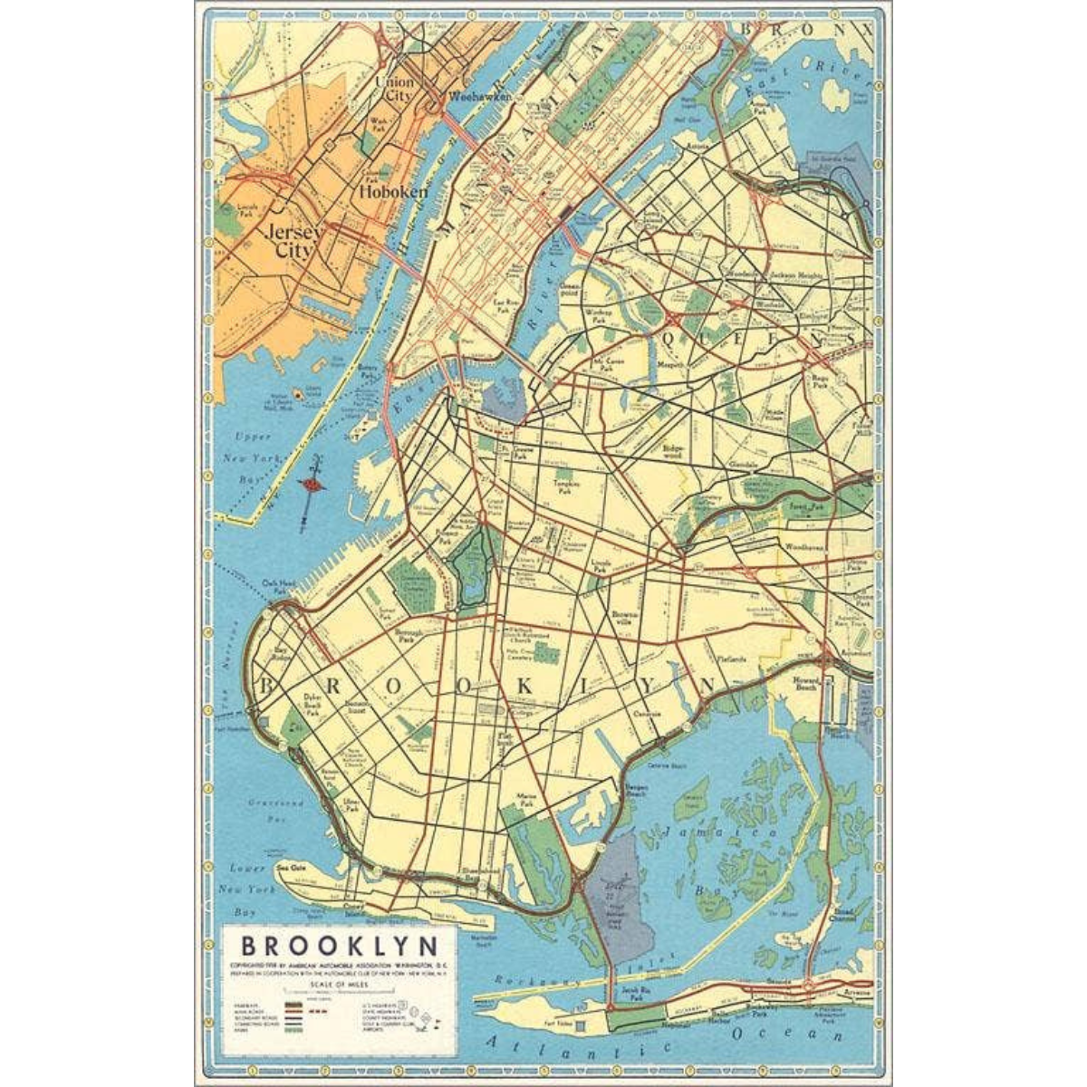 Vintage Map of Brooklyn Postcard
