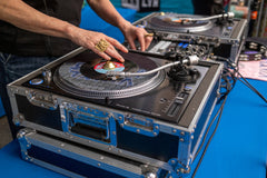 Vinyl DJ’s Hands on the Decks at Vinyl Nights, Albee Square Br