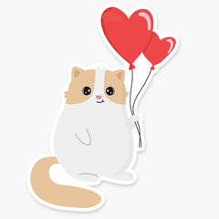 Cat With Red Heart Shaped Balloons Sticker