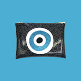 Evil Eye Midi Clutch! Black Glitter Vinyl Bag