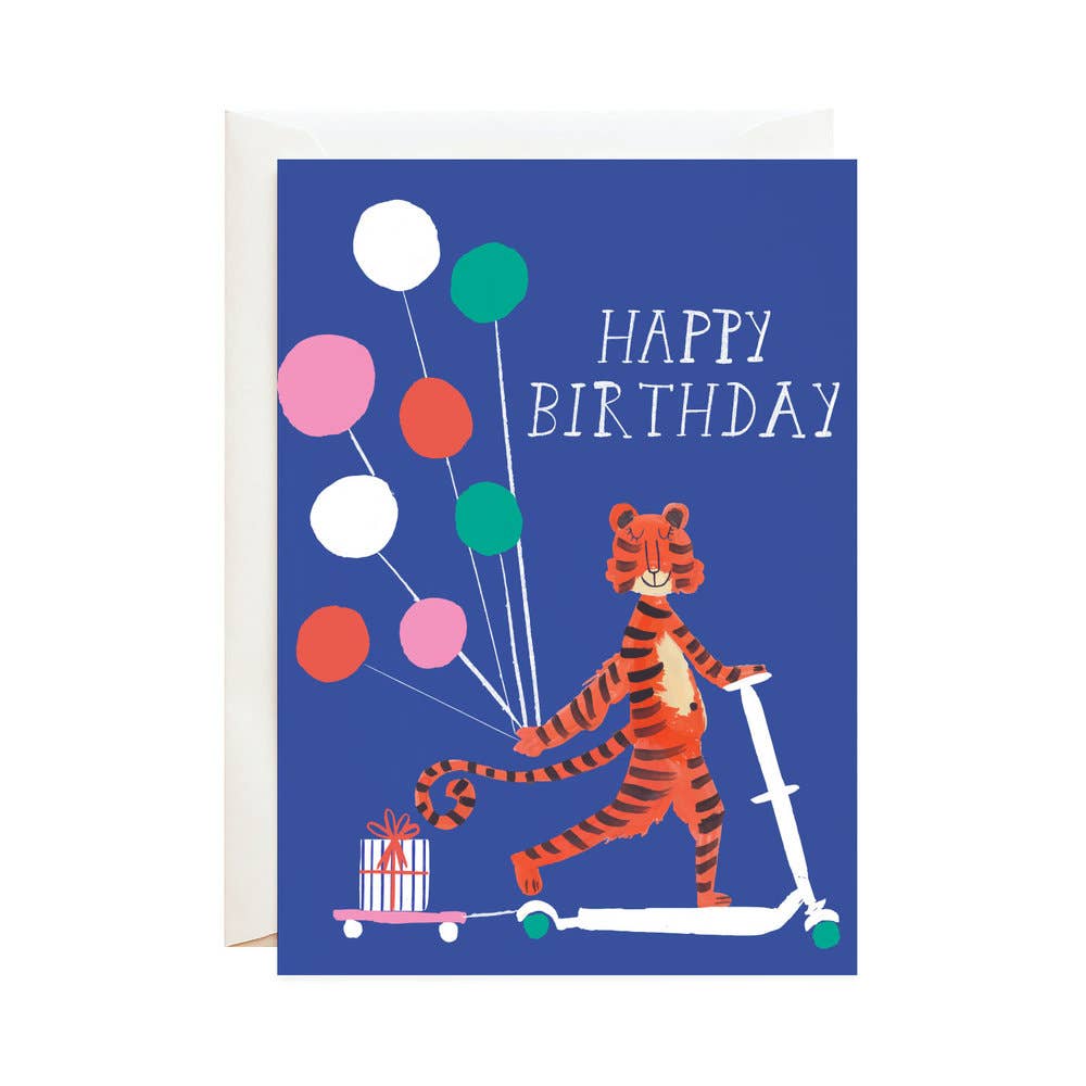 Tiger on a Scooter - Birthday Greeting Card