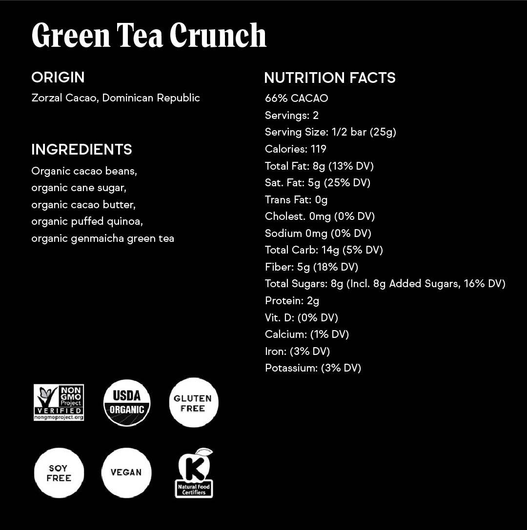 66% Green Tea Crunch Chocolate Bar